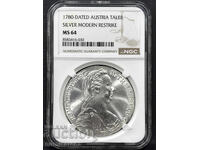 AUSTRIA 1 TALER MARIA TEREZA 1780 RESTRIKE NGC MS 64