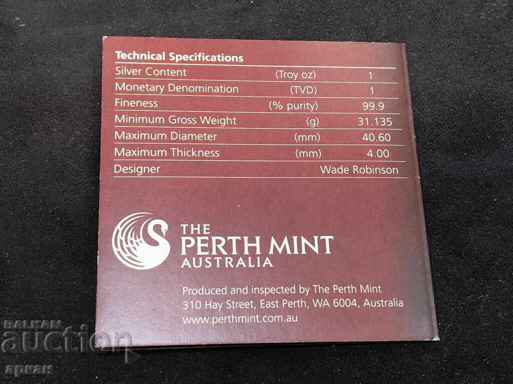 1 oz сребърна унция 0.999 % 1 $ 2010 Tuvalu Knight с цена 180.00 лв. | € 92.03