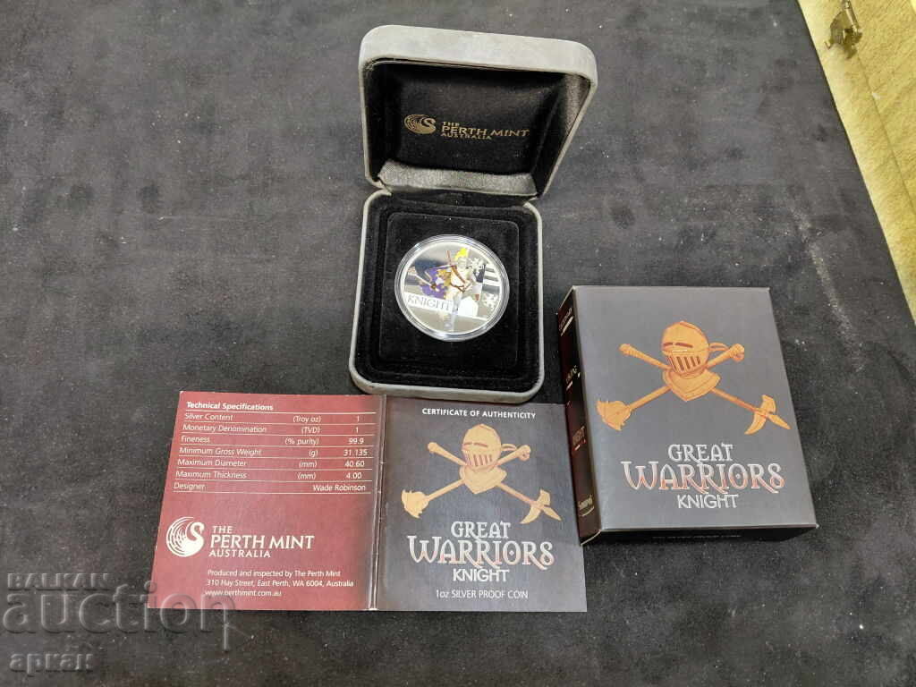 1 oz сребърна унция 0.999 % 1 $ 2010 Tuvalu Knight