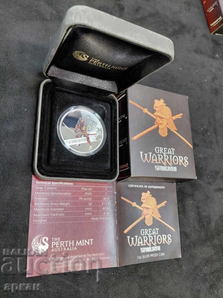 Доставка на Сребърна унция 1oz Ag999  1 $ 2010 Samurai - Tuvalu