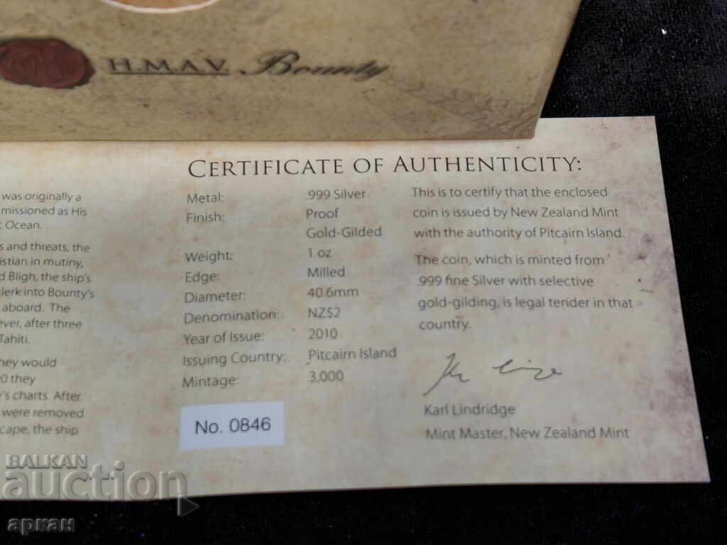 Auction  2 x 2010 - Pitcairn Islands - 1 Oz SILVER 31.1 g - 0.999