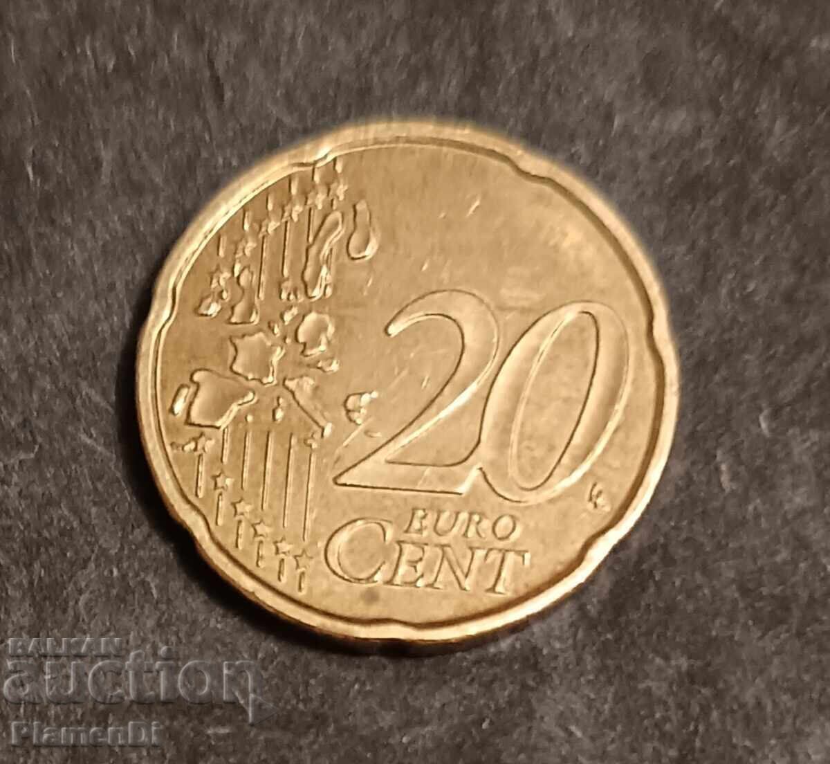 Рядка монета 20 евроцента-1999год."М" Рядка монета 20 евроцента-1999год."М"