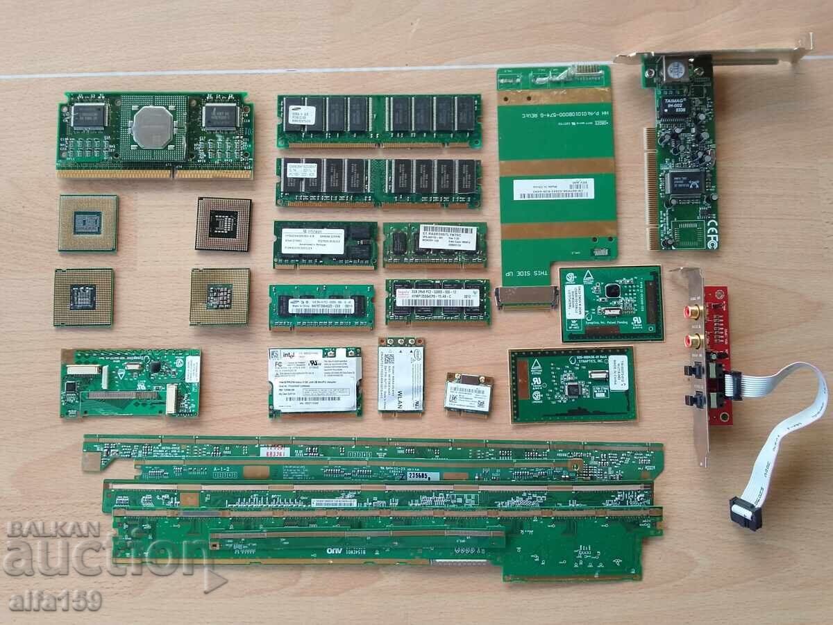 Lot of processors, ram and cards for electronic scrap