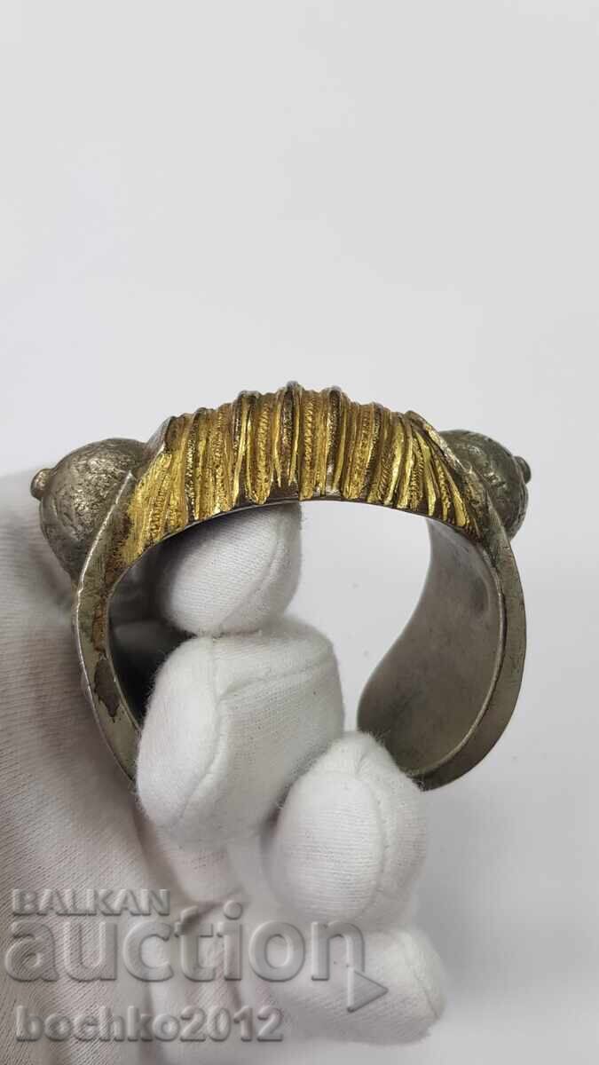 Рядка възрожденска гривна рогатка с позлата 19 век - 5