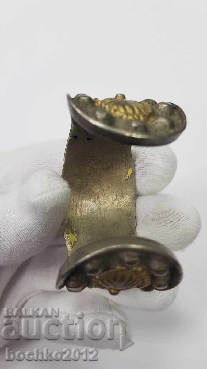 Рядка възрожденска гривна рогатка с позлата 19 век - 6