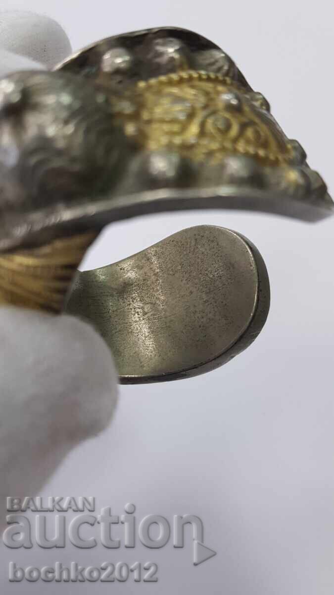 Рядка възрожденска гривна рогатка с позлата 19 век - 7