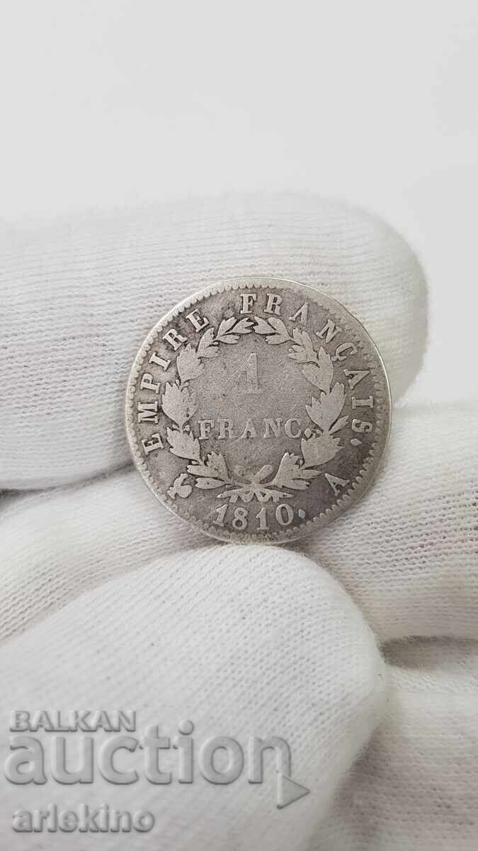 Auction Rare silver coin 1 franc 1810 Napoleon Bonaparte France Auction Rare silver coin 1 franc 1810 Napoleon Bonaparte France