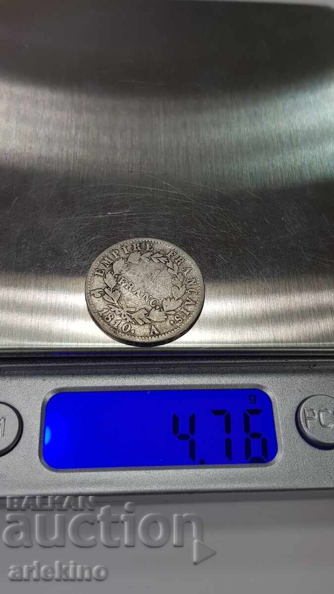 Rare silver coin 1 franc 1810 Napoleon Bonaparte France - 5 Rare silver coin 1 franc 1810 Napoleon Bonaparte France - 5