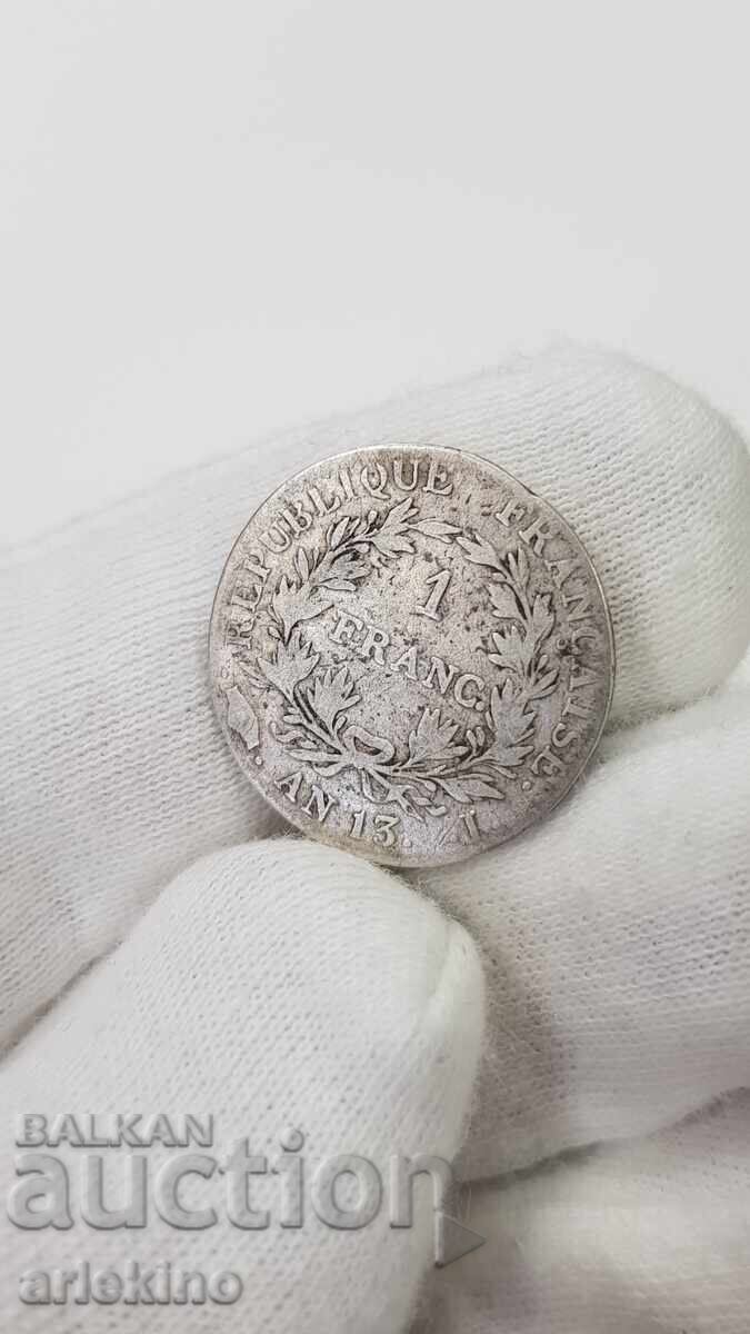 Rare Silver Coin 1 Franc 1804 Napoleon Bonaparte France - 5 Rare Silver Coin 1 Franc 1804 Napoleon Bonaparte France - 5