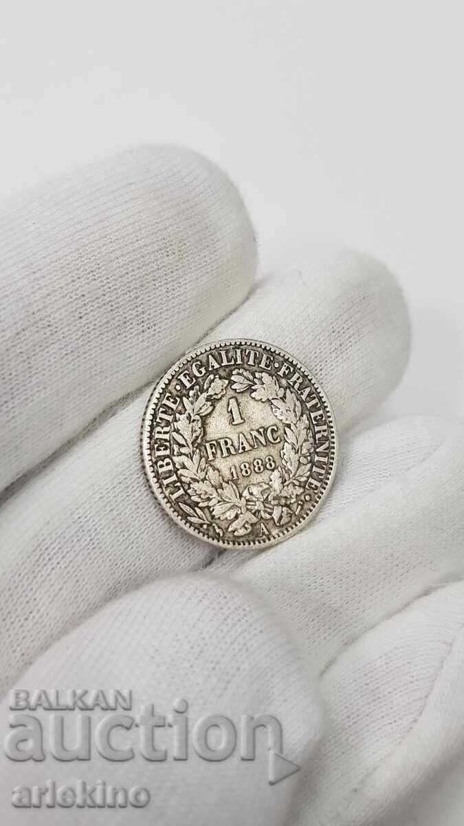 Monedă rară de argint 1 franc 1888 Franța cu preț € 19.00 | 37.16 BGN