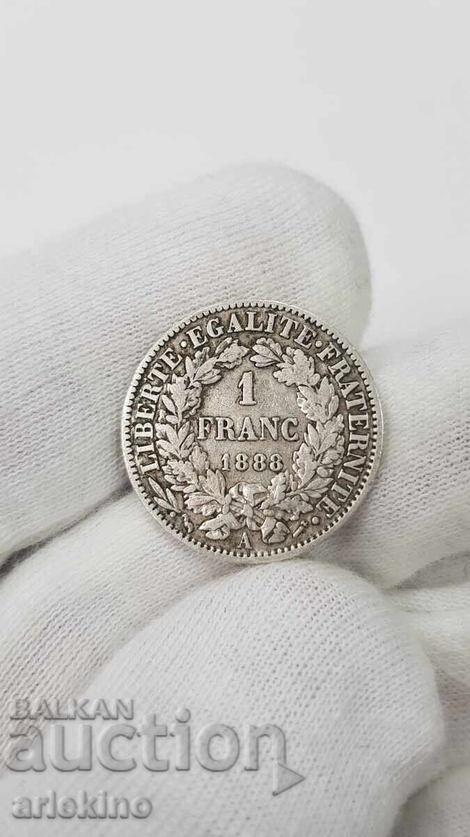 Rare silver coin 1 franc 1888 France