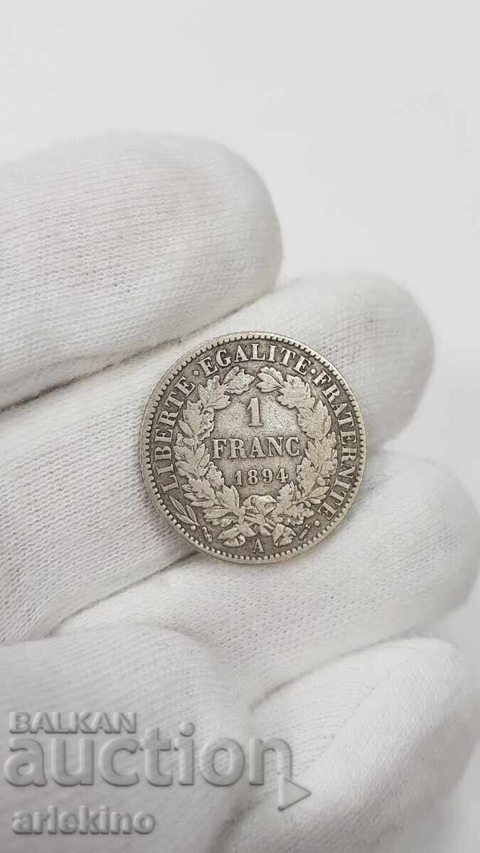 Δημοπρασία Σπάνιο ασημένιο νόμισμα 1 φράγκου 1894 Γαλλία