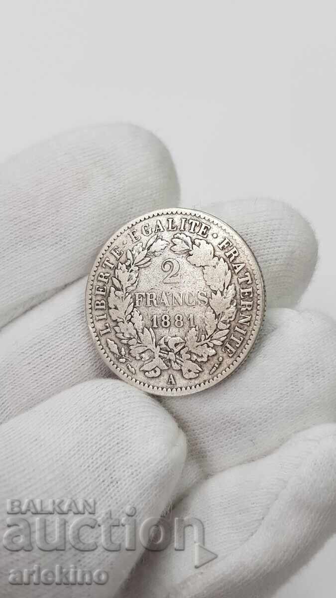 Δημοπρασία Srebŭroς σπάνιο νόμισμα 2 φράγκων 1881 Γαλλία
