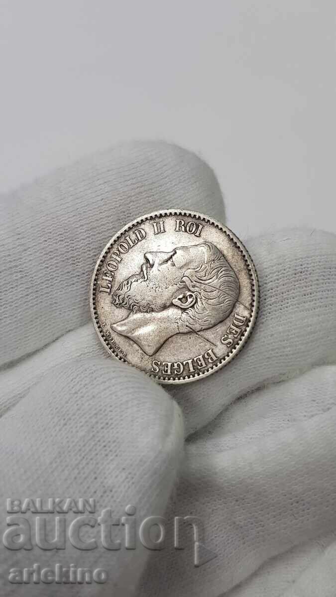 Rare Silver Coin 1 Franc 1886 Belgium - 5 Rare Silver Coin 1 Franc 1886 Belgium - 5