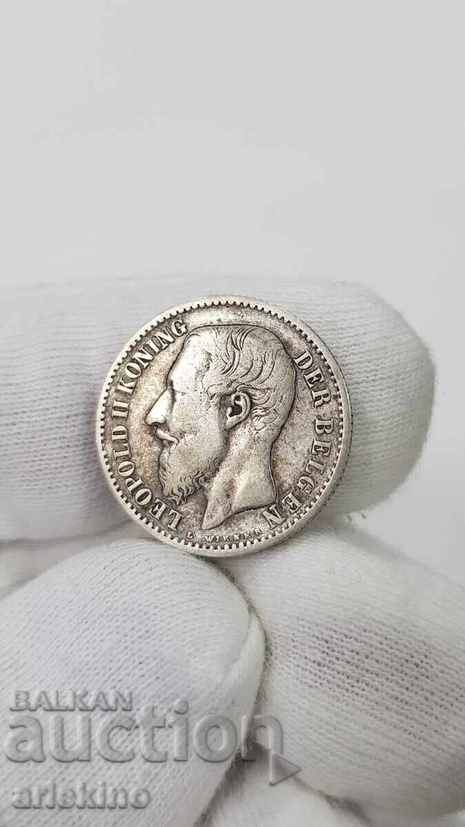 Rare Silver Coin 1 Franc 1887 Belgium - 6 Rare Silver Coin 1 Franc 1887 Belgium - 6