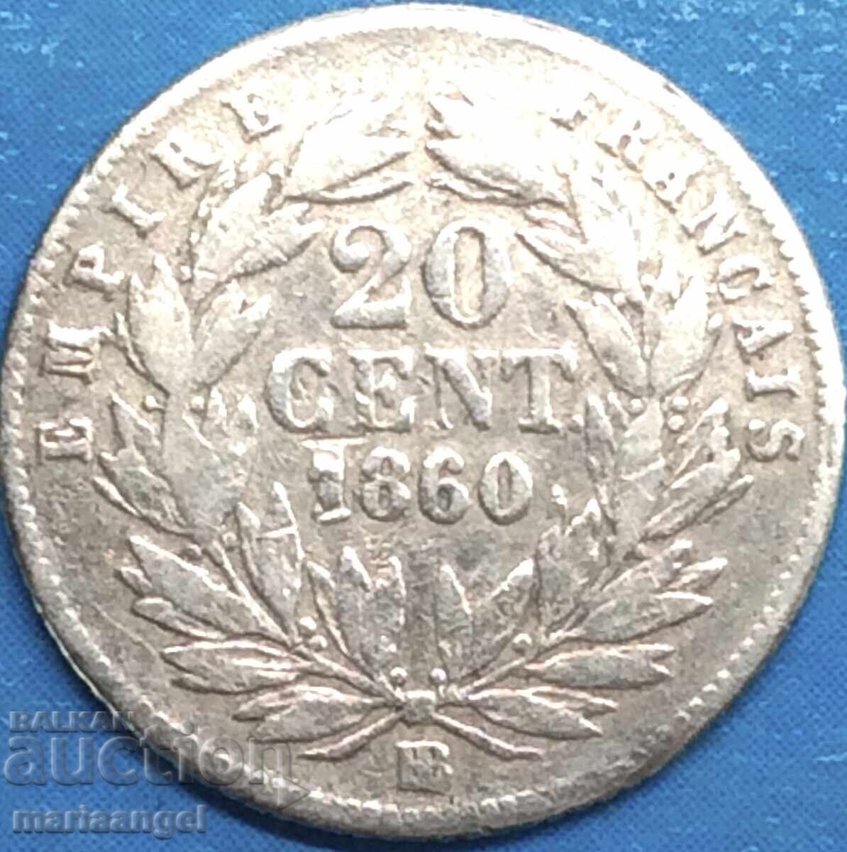 Delivery of 20 centimes 1860 France Strasbourg Napoleon III silver