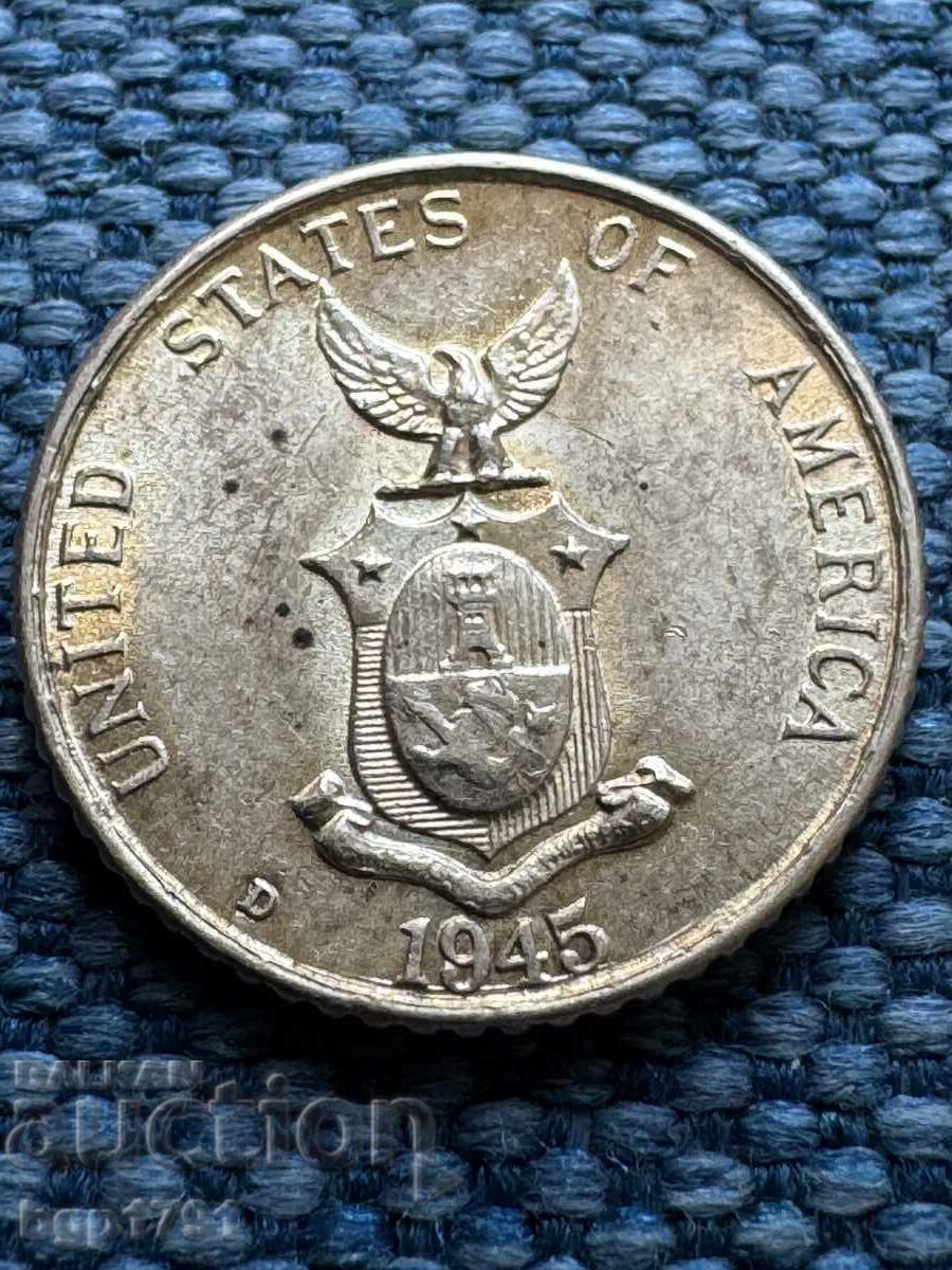 10 λεπτά ΗΠΑ Φιλιππίνες 1945 UNC ασήμι