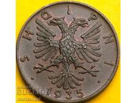 2 Kindar 1935 Albania Shqipni King Zog of Rome! Bronze - LUXURY