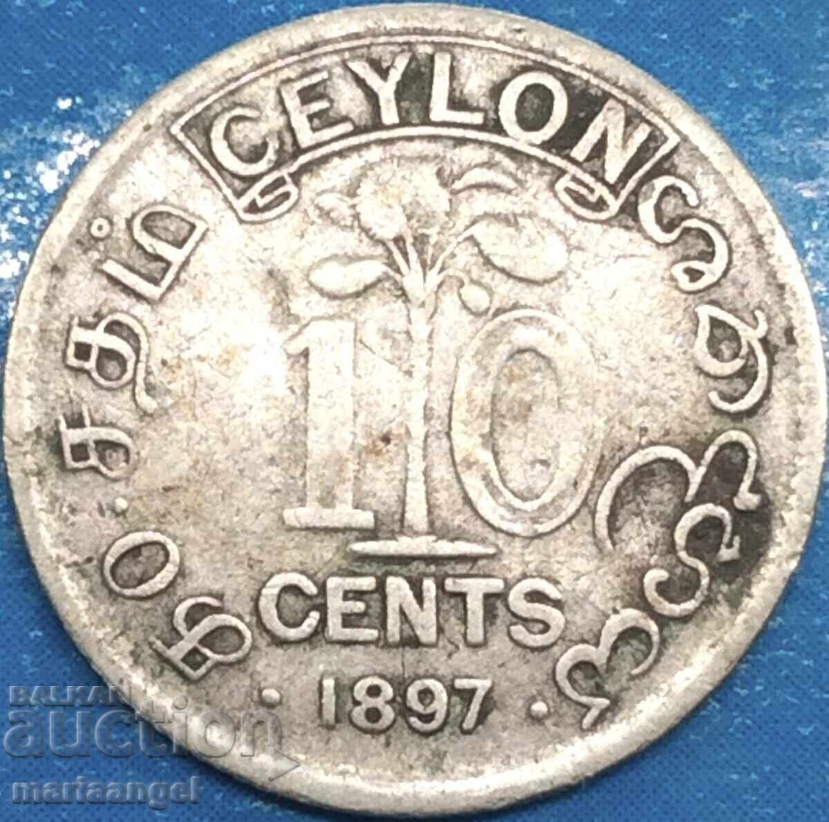 10 цента 1897 Цейлон Англия кралица Виктория сребро - 6
