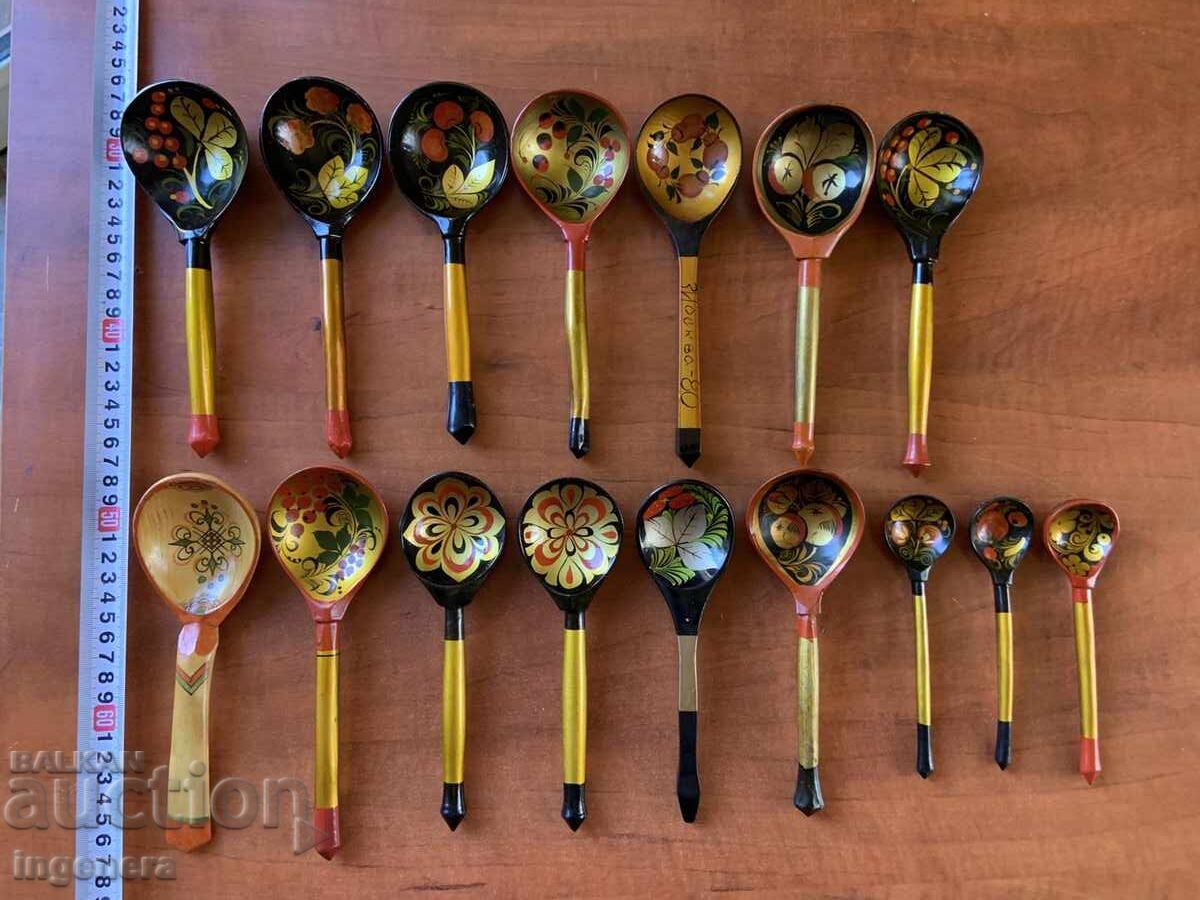 LINGURI DE LEMN CU MOTIVE RUSEȘTI, COLECȚIE DE 16 BUC