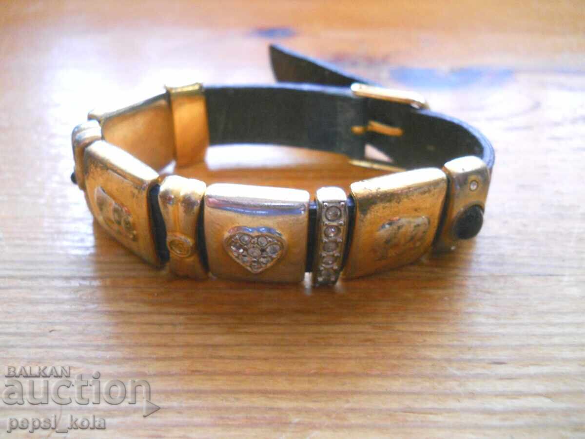 Leather bracelet with gold-plated elements (Pandora imitation)