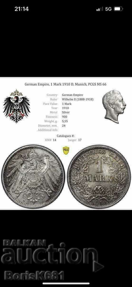 Παράδοση Γερμανία 1 μάρκο 1910 MS66 PCGS Παράδοση Γερμανία 1 μάρκο 1910 MS66 PCGS