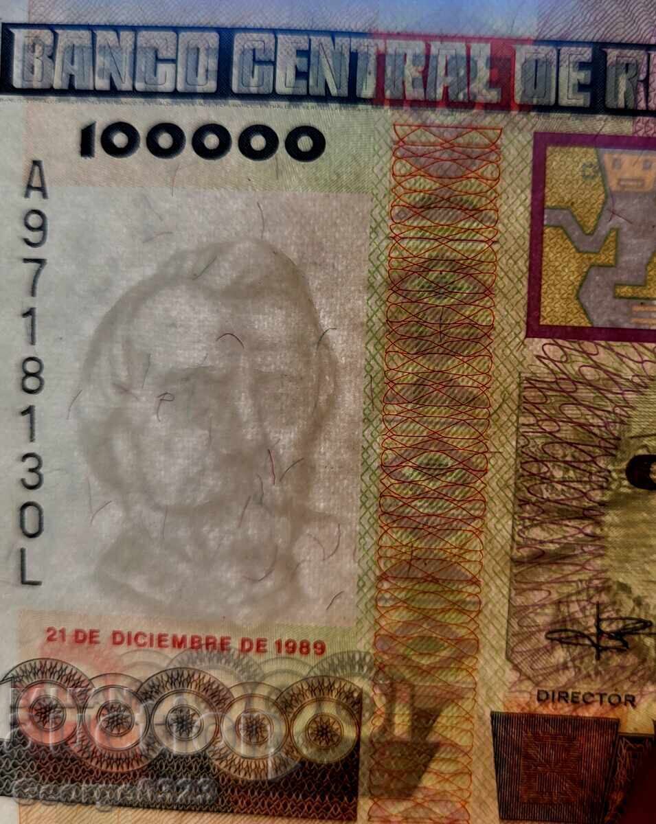 Licitație Peru 1989 100000 Intis UNC Nouă