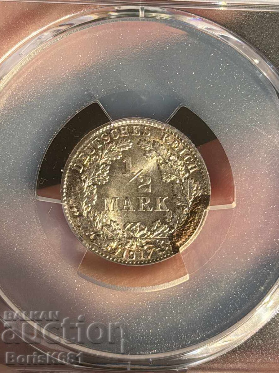 Germany 1/2 Mark 1917-D MS67 PCGS with price 105.00 BGN | € 53.69 Germany 1/2 Mark 1917-D MS67 PCGS with price 105.00 BGN | € 53.69