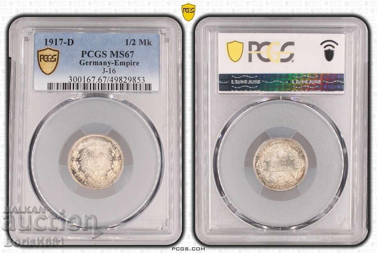 Germany 1/2 Mark 1917-D MS67 PCGS Germany 1/2 Mark 1917-D MS67 PCGS