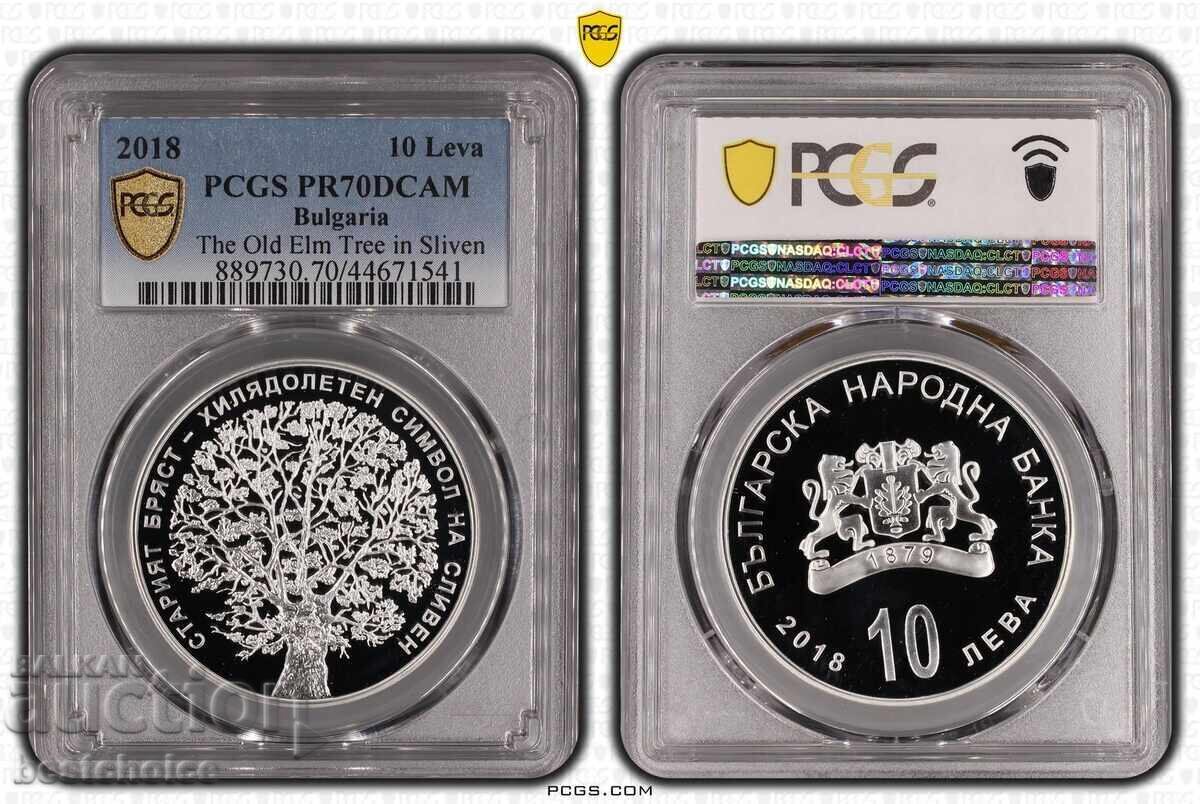 10 leva 2018g., argint, PR70DCAM, Stejarul Bătrân Sliven 10 leva 2018g., argint, PR70DCAM, Stejarul Bătrân Sliven