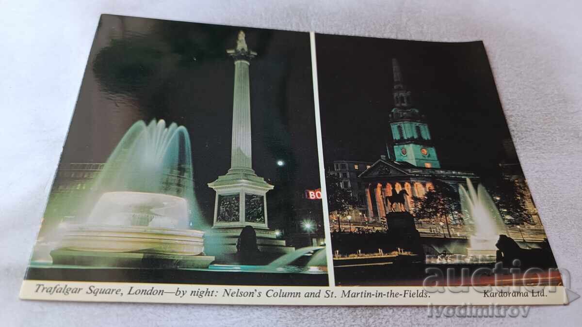 P K London Nelson's Square and Trafalgar Square by Night