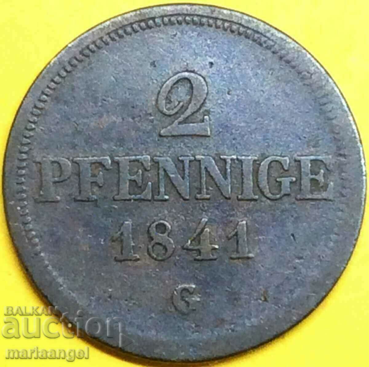 Saxony 2 Pfennig 1841 Germany G - Allretburg - quite rare - 7