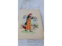 Greeting card Young woman with a seesaw with two cats