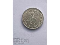 Germany Silver Coin 2 Marks Reichsmark Swastika 1938 D