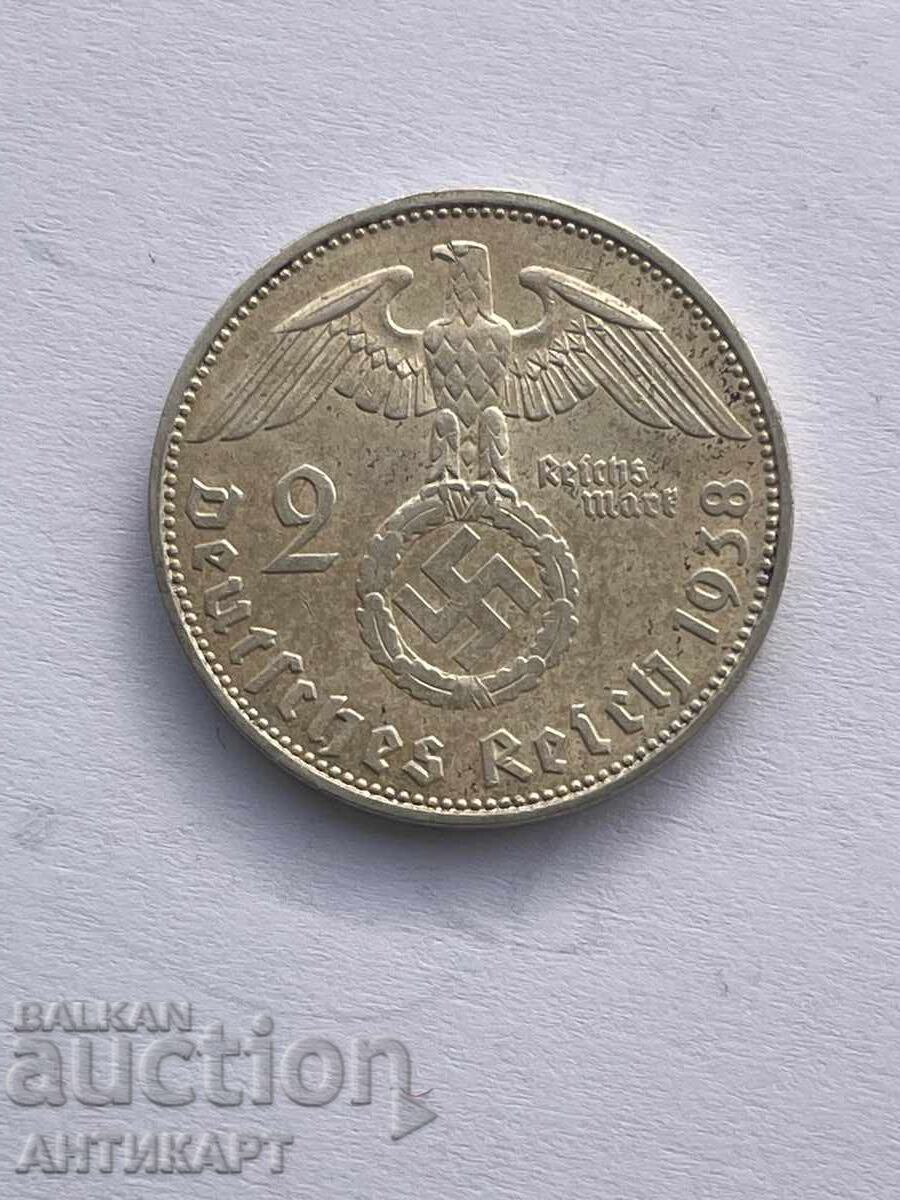 Germany Silver Coin 2 Reichsmark Swastika 1938 J