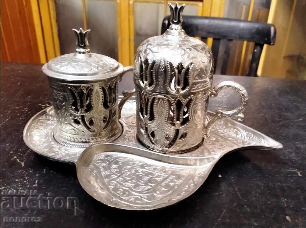 Coffee set, sugar bowl and tray - Turkey