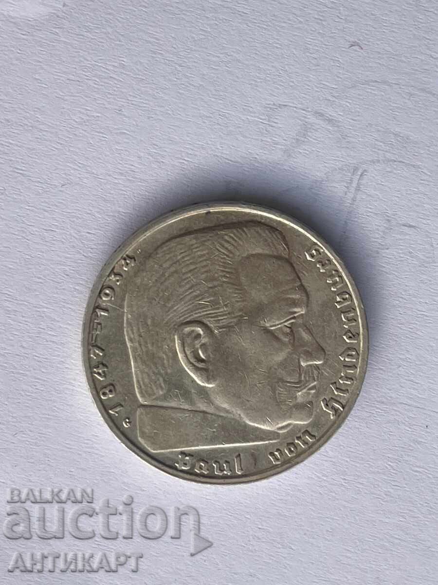 Germania monedă de argint 2 mărci reichsmark svastică 1938 G cu preț 23.00 BGN | € 11.76