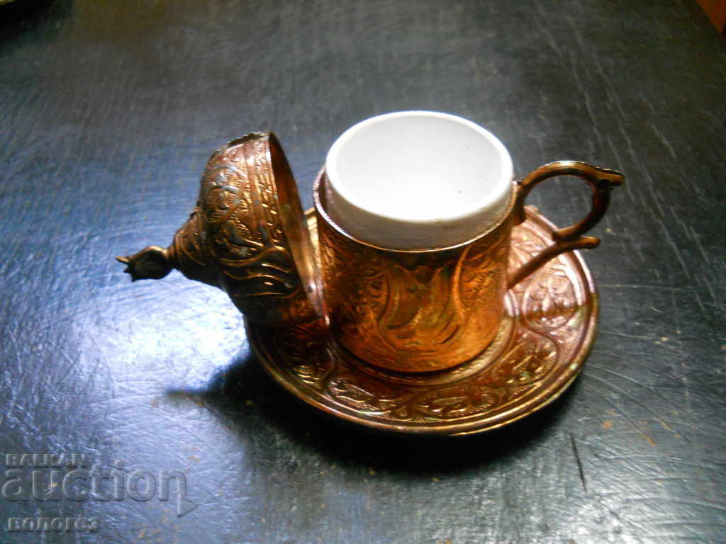 Медни поставки с порцеланови чаши за кафе - Турция - 5