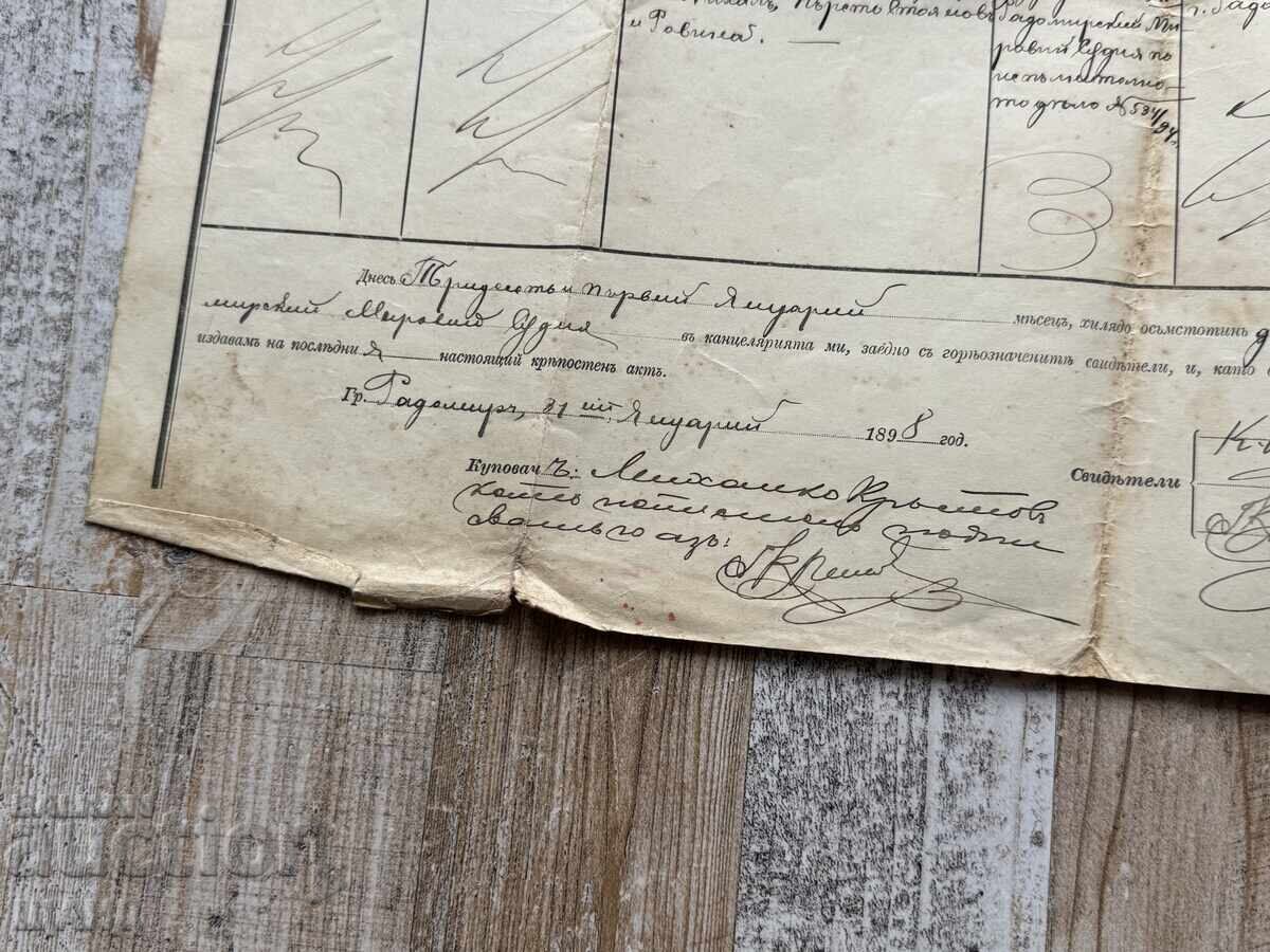 Auction  1898 Fortress Act document for sale with revenue stamp