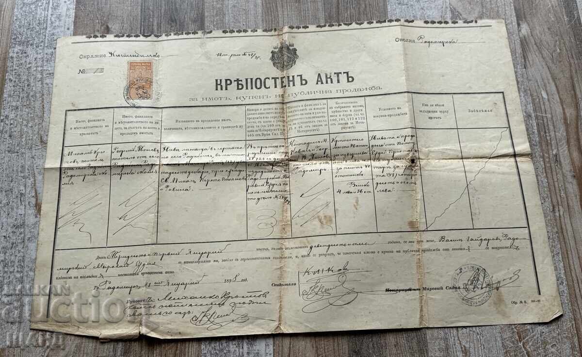 1898 Fortress Act document for sale with revenue stamp