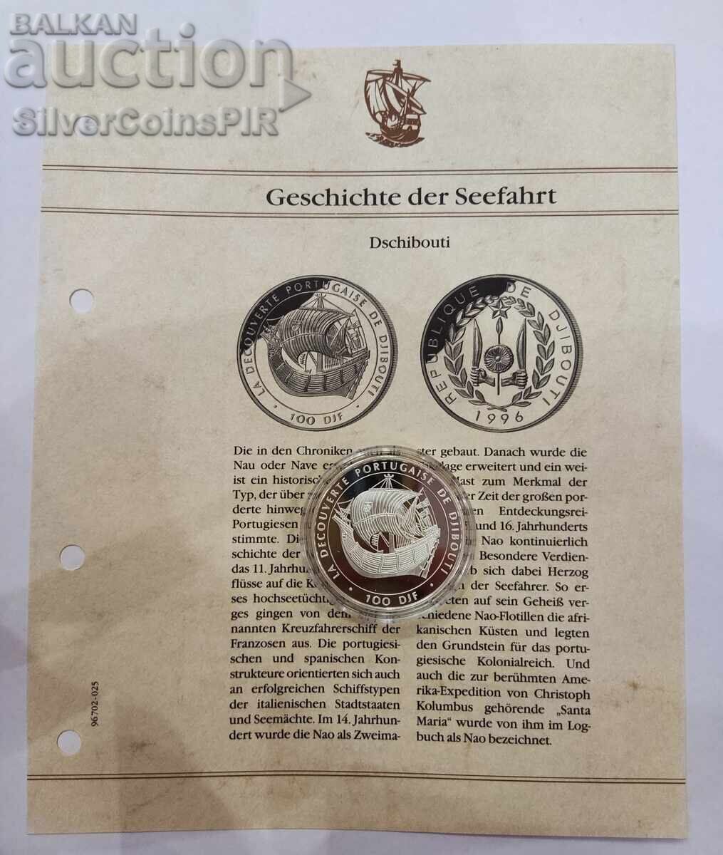 Delivery of Silver 100 Francs Ship 1996 Djibouti Delivery of Silver 100 Francs Ship 1996 Djibouti