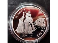 Silver 5 Pound Valletta Ship 1994 Malta