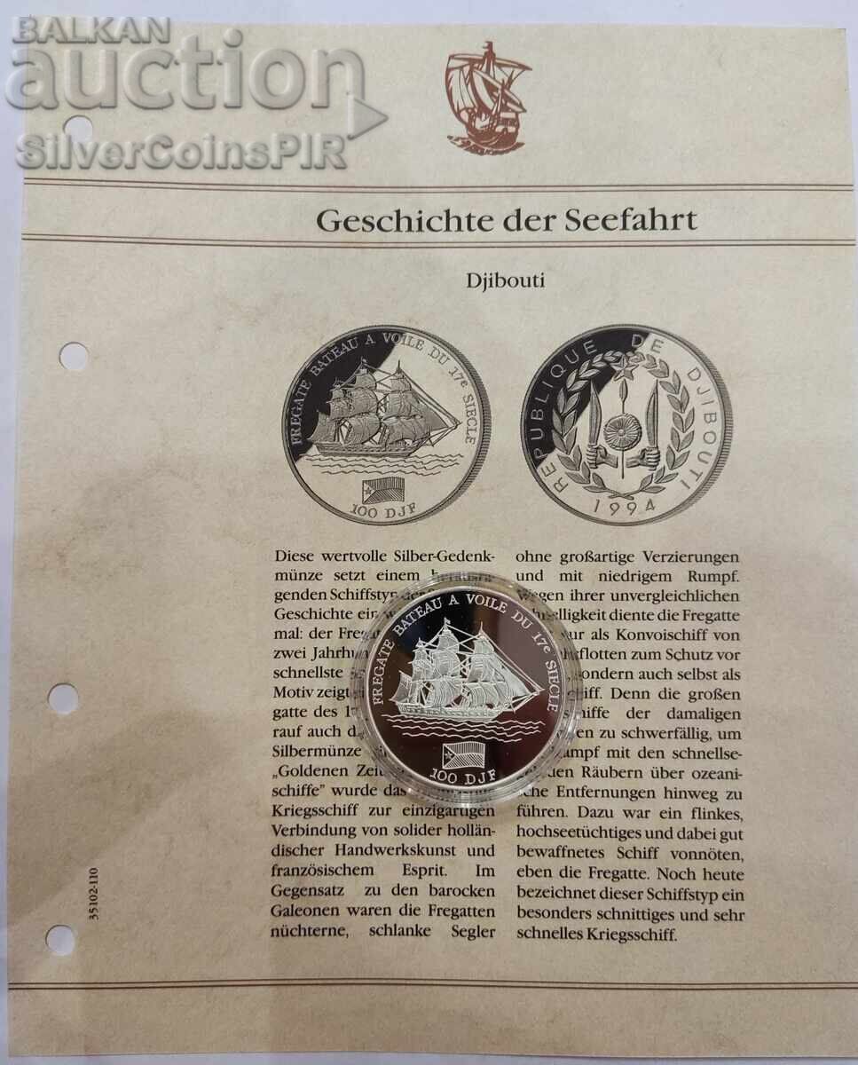 Delivery of Silver 100 Francs Ship 1994 Djibouti Delivery of Silver 100 Francs Ship 1994 Djibouti