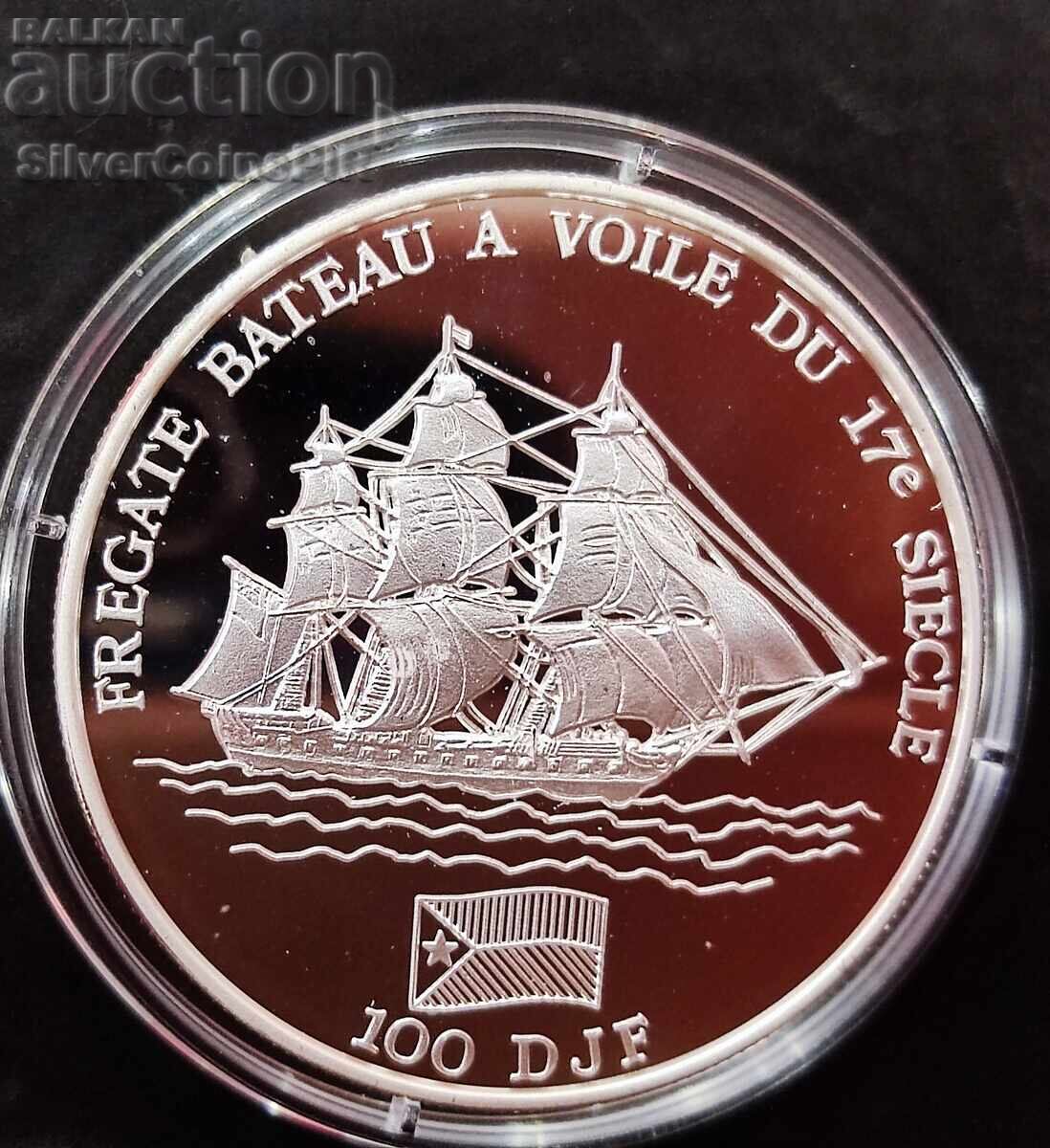 Silver 100 Francs Ship 1994 Djibouti Silver 100 Francs Ship 1994 Djibouti