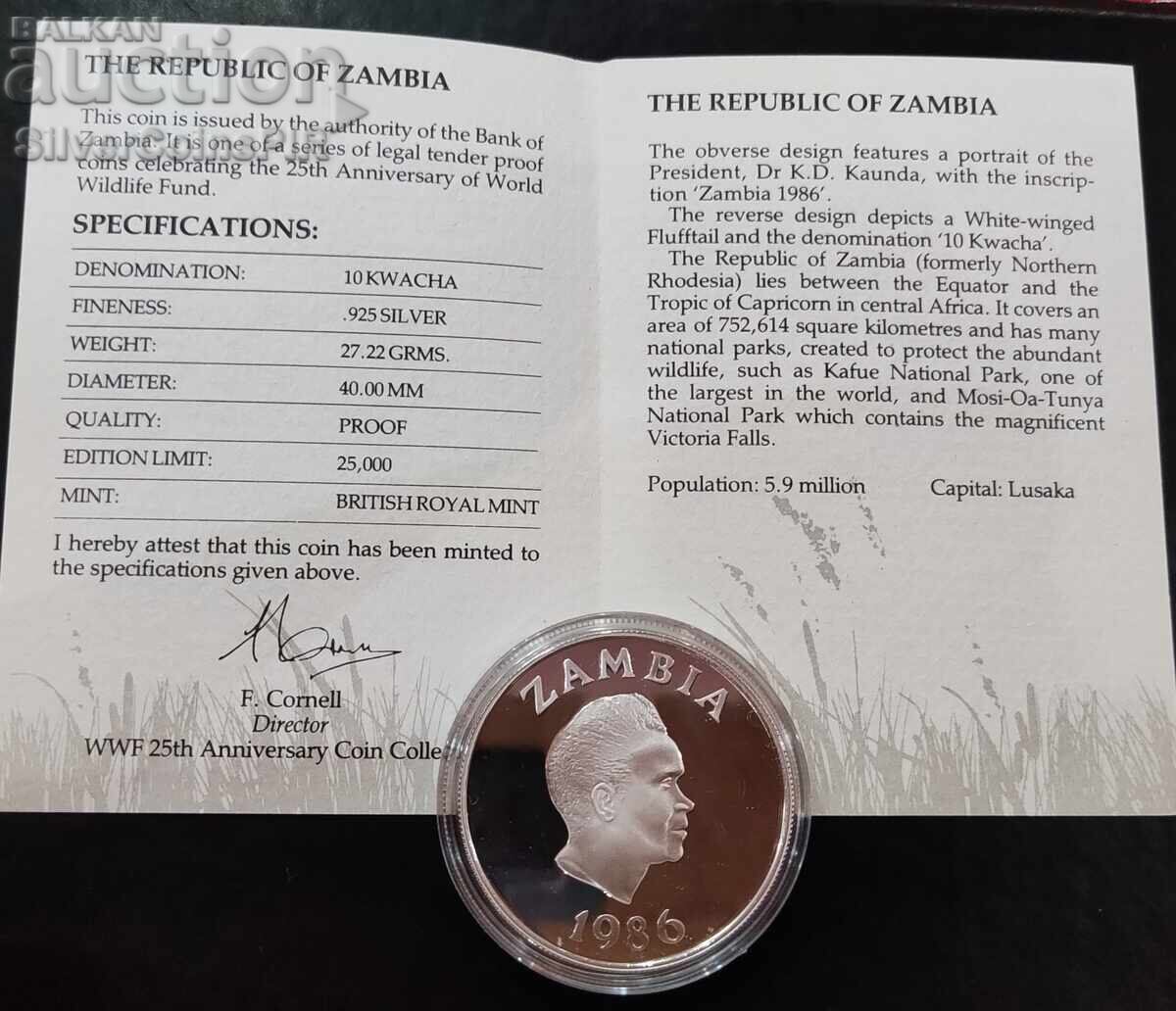 Доставка на Сребро 10 Квача Птица 1986 Замбия Застрашени Животни Доставка на Сребро 10 Квача Птица 1986 Замбия Застрашени Животни