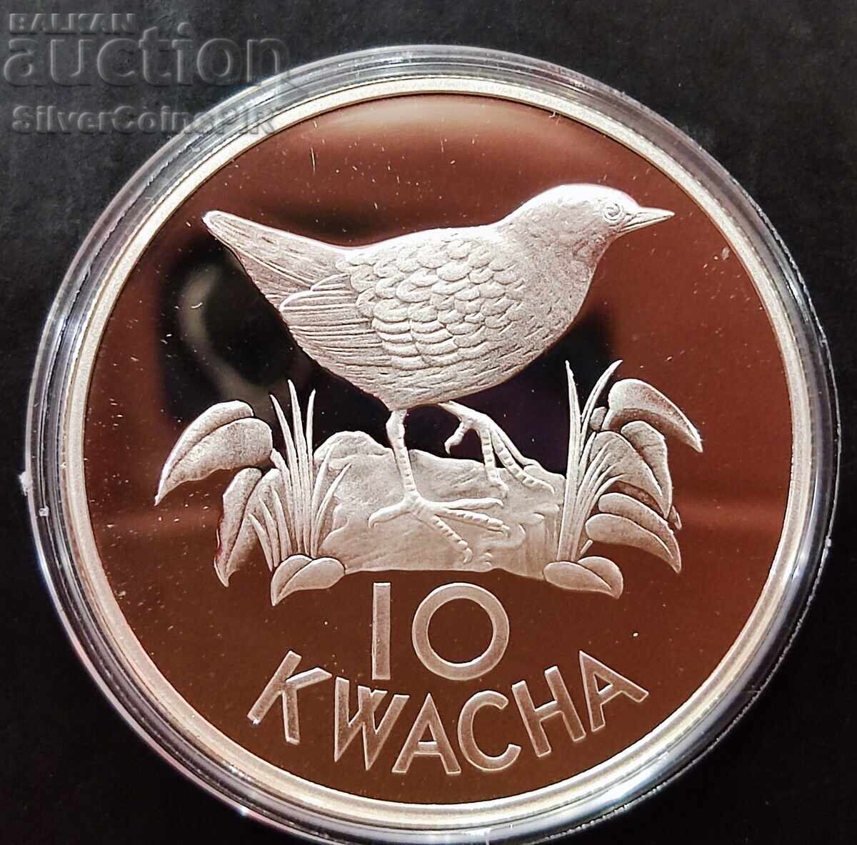 Сребро 10 Квача Птица 1986 Замбия Застрашени Животни Сребро 10 Квача Птица 1986 Замбия Застрашени Животни