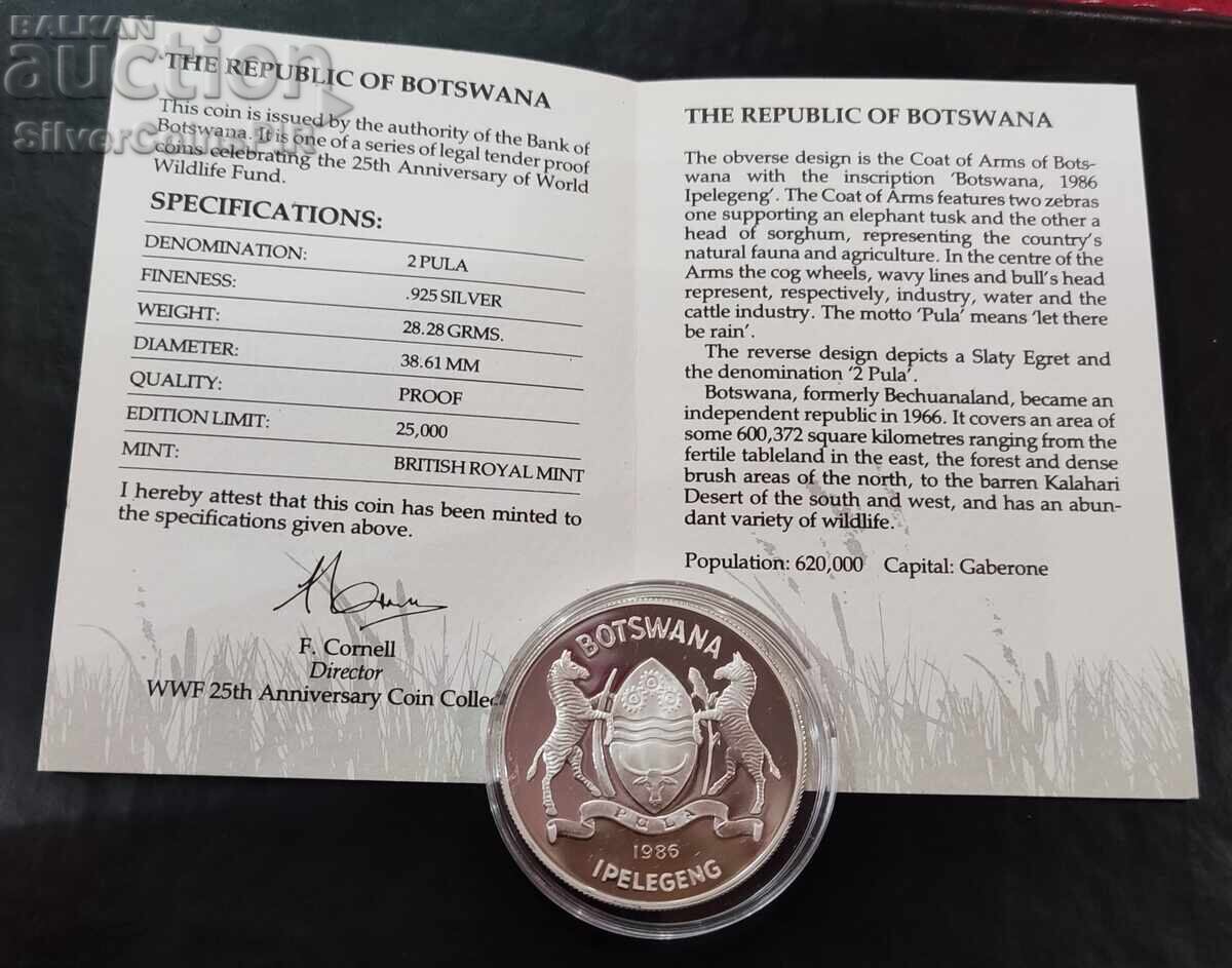 Delivery of Silver 2 Pula Bird 1986 Botswana Endangered Animals Delivery of Silver 2 Pula Bird 1986 Botswana Endangered Animals