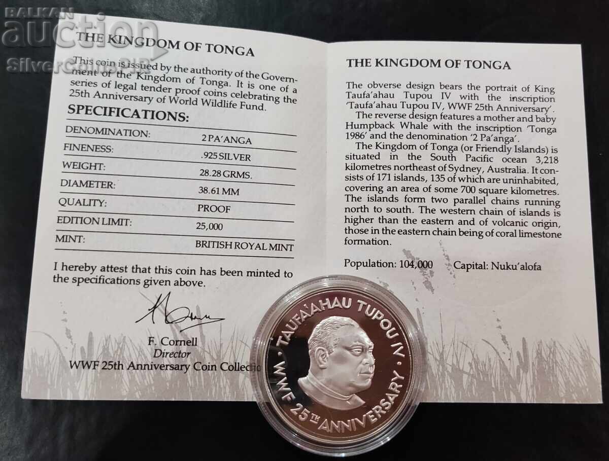 Auction Silver 2 Pa'anga Whales 1986 Tonga Endangered Animals Auction Silver 2 Pa'anga Whales 1986 Tonga Endangered Animals