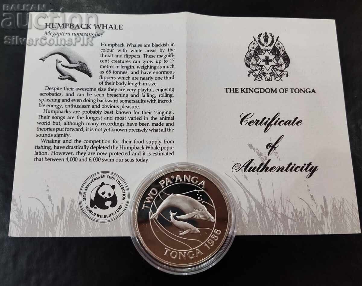 Delivery of Silver 2 Pa'anga Whales 1986 Tonga Endangered Animals Delivery of Silver 2 Pa'anga Whales 1986 Tonga Endangered Animals