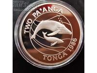 Silver 2 Pa'anga Whales 1986 Tonga Endangered Animals